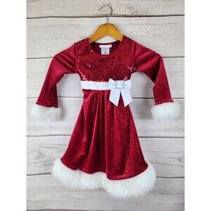 Bonnie Jean Holiday Faux-Fur-Trim Santa Dress Girls Toddler 4T Red White
